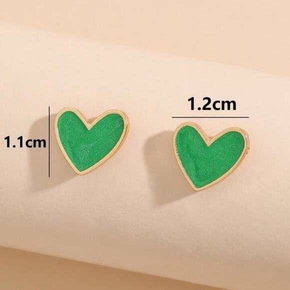 Green Gold Heart Stud Earrings Womens Costume Jewelry Cute Y2K Aesthetic Gift - Picture 5 of 6